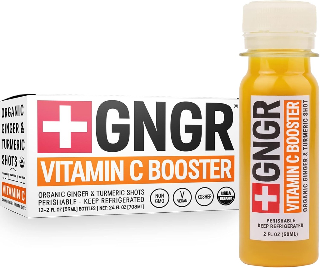 +GNGR Vitamina C Immunity Booster Cold-Presed Ginger Shot with Turmeric, Cayenne, Acerola, Immunity Shot with Peruvian Ginger Juice for All Natural Immune & Digestive Support 2 fl oz (Pack of 12)