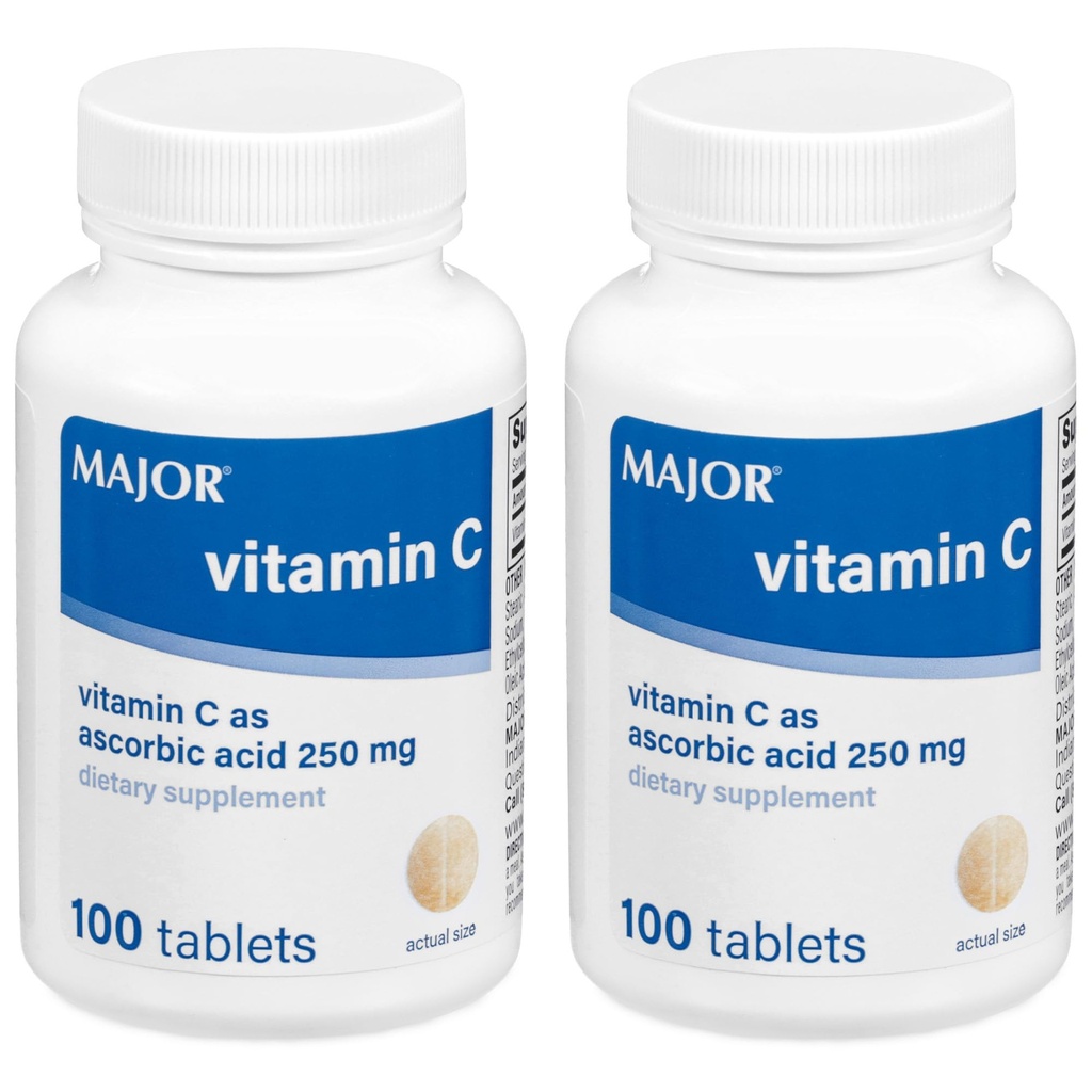 MAJOR Vitamin-C 250 mg Ascorbic Acid Tablets, 100 CT - Pack de 2