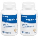 MAJOR Vitamin-C 250 mg Ascorbic Acid Tablets, 100 CT - Pack de 2