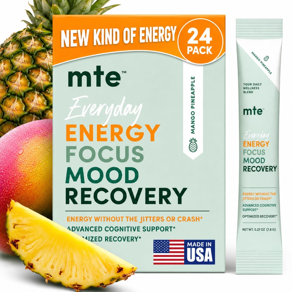 MTE Healthy Energy Drink Powder Packets ← Caffeine Free &amp; Sugar Free Energy TEN Boosted Focus and Productivity ← 24 Drink Pouches ANTE Paraxanthine Nootropic Supplement