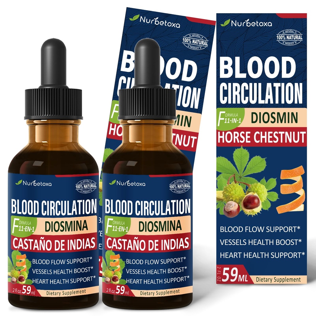 Caídas de circulación sanguínea, Suplemento de óxido nítrico para flujo sanguíneo, presión y salud cardíaca W/Horse Chestnut Extract Liquid. Castaño de Indias y Diosmina para la Circulacion y Varices. 4 oz