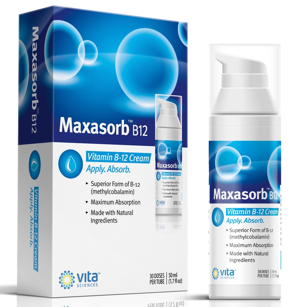 Vita Sciences Vitamin B12 Cream Methyl B-12, Methylcobalamin B12 1000 mcg Energy, Health & Vibrant Skin, Powerful Topical B12 Skin Cream - Helps with Eczema & Psoriasis.Energy Like B12 Patch
