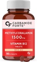 Genérico Carb-Amide Forte Vitamina B12 Tablas 1500mcg - Forma activa de Metilcobalamina B12 Suplemento para Hombres &amp; 90 Tablas Veg