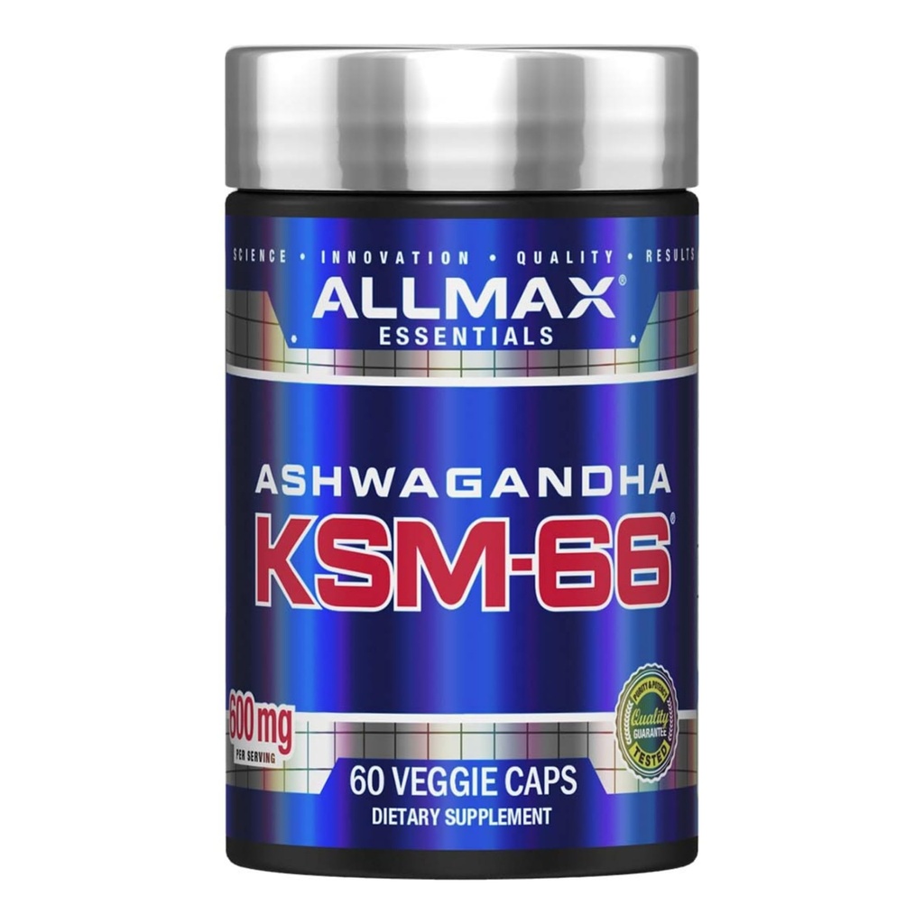 ALLMAX Essentials Ashwagandha KSM-66 (60 Veggie Caps) - Aumentar la fuerza muscular y la recuperación - No GMO, Gluten Free - 30 Servings