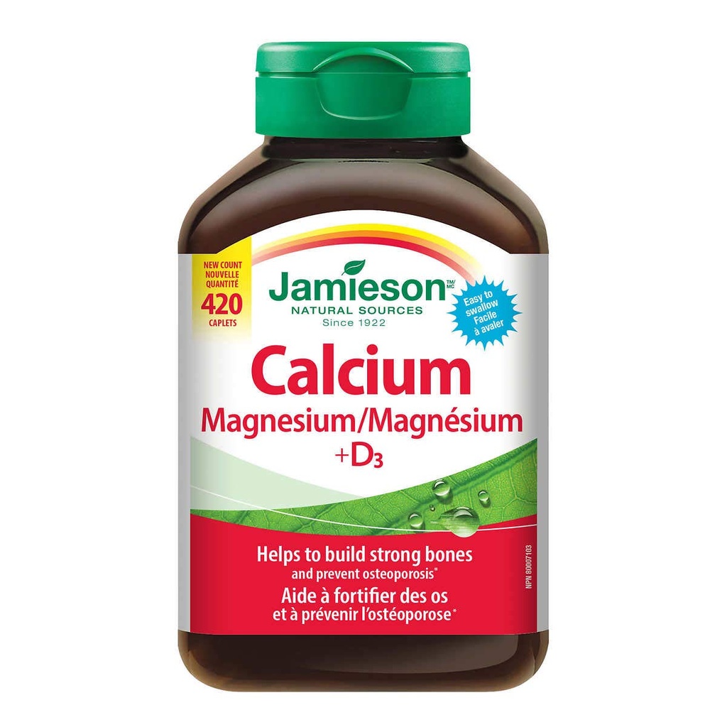 Magnesio de calcio Jamieson con tabletas de vitamina D3, 420 caplets