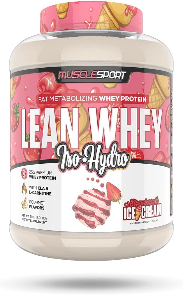 Musclesport Lean Whey RevolutionTM Protein Powder - Whey Protein Isolate - Baja Calorie, Baja Carb, Bajo Gordo, Sabores Increíbles - 25g Proteína por Scoop - 5lb Strawberry Creme