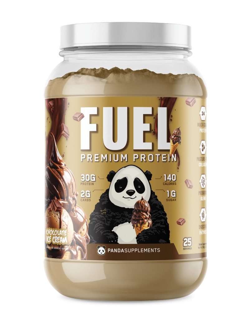 Laboratorios de Bio Subterráneo Panda Fuel Premium Protein Whey,Hydrolyzed Collagen,Casein,Probióticos, Enzymes, Keto Friendly, Time Release, 25 Servings (2.5 Pound, Chocolate Ice Cream)