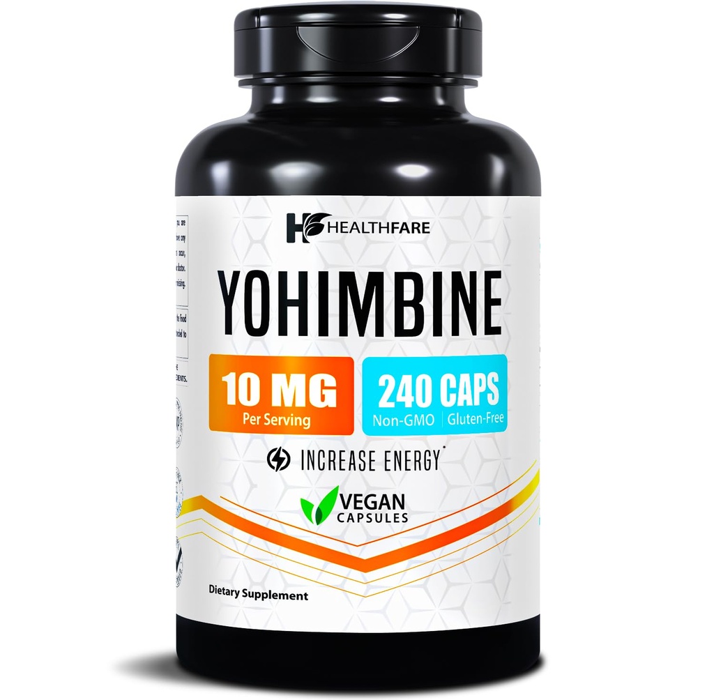 Healthfare Yohimbine HCL 10mg  240 Capsules veganos ← Maximum Strength Formula ← No Gluten-Free ← Made in USA