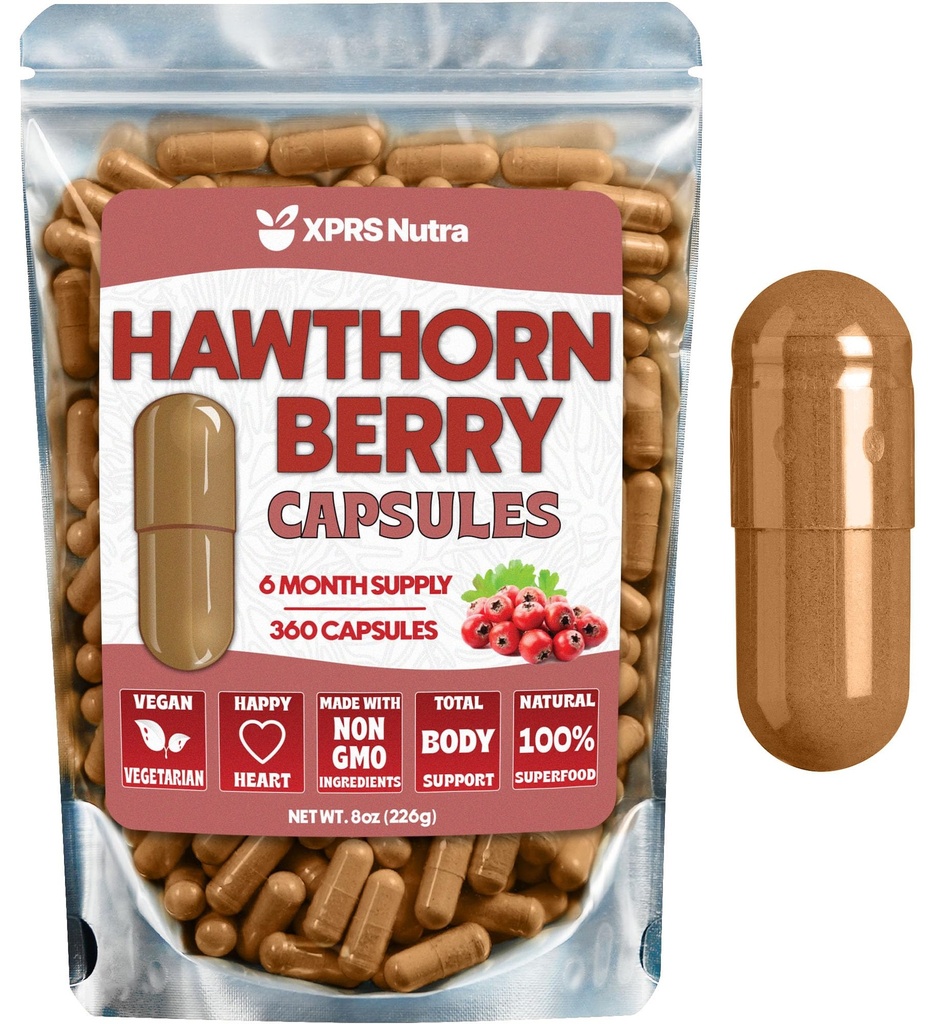 Hawthorn Berry Powder Capsules - 360 Conde (6 Mes de Suministro) - Premium Hawthorn Berry Capsules para soporte cardiovascular - Hawthorne Berry Powder - Un suplemento Hawthorne ideal para hombres y mujeres
