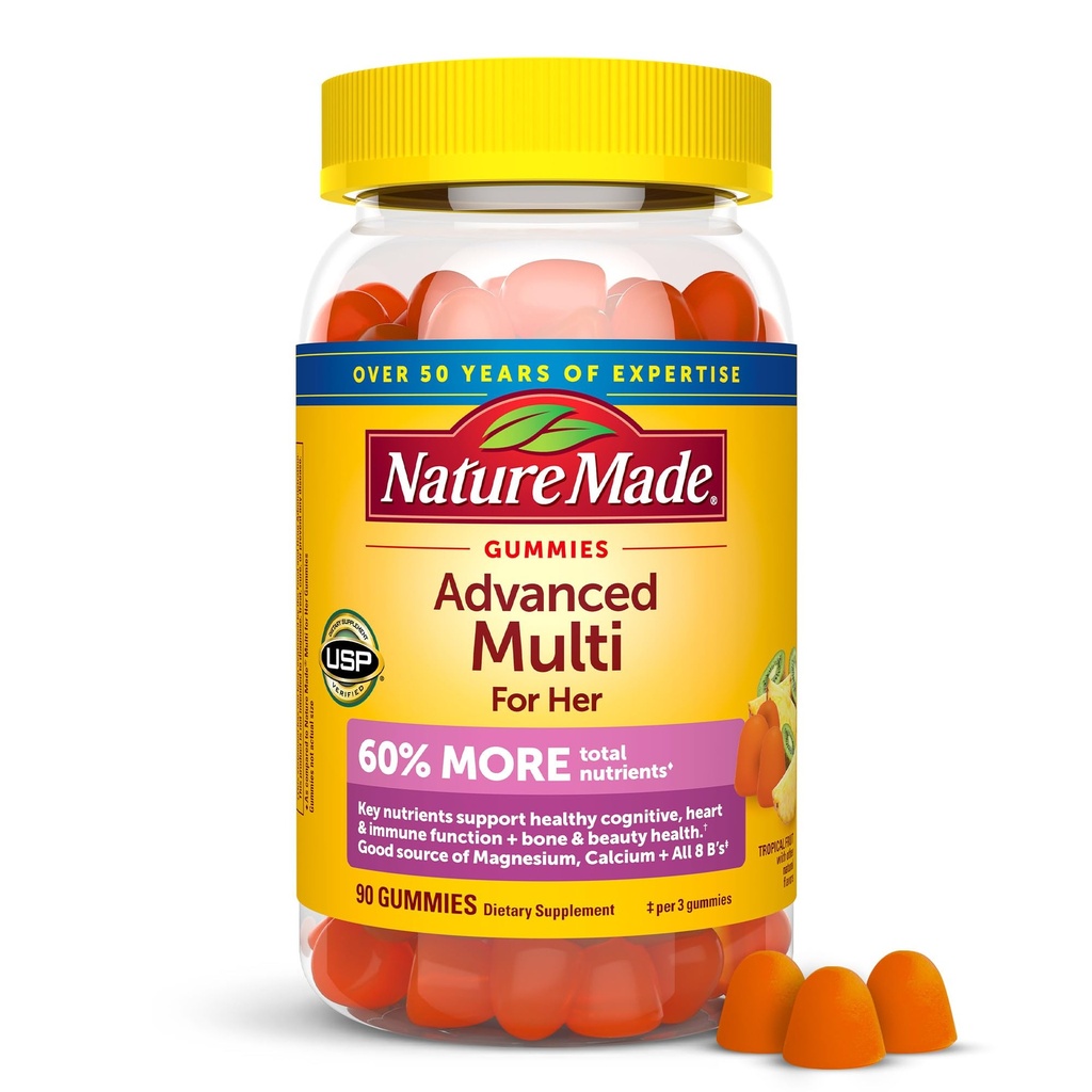 Nature Made Advanced Womens Gummy Multivitamins with Magnesium Citrate, Calcium, B Vitaminas, Multivitamin Gummies for Women, 90 Multi Vitamin Gummies, 30 Day Supply