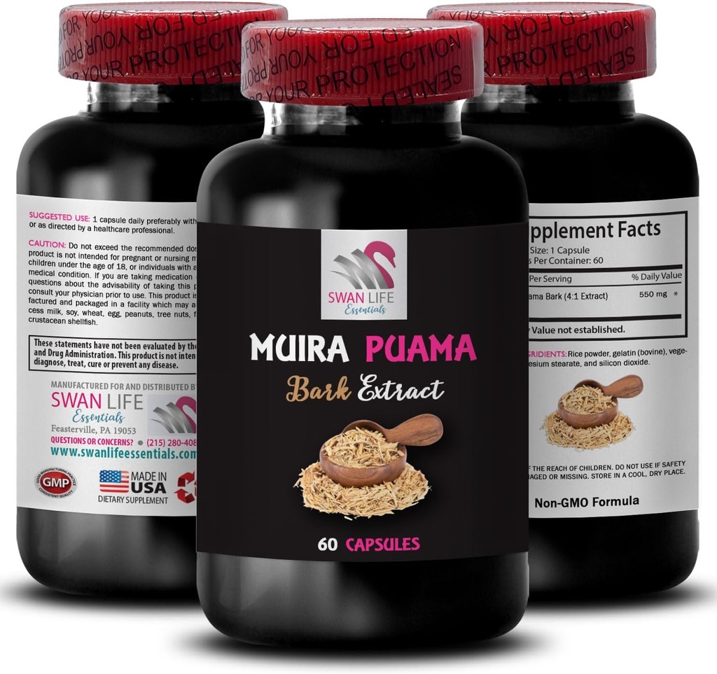 Compañero de día activo - Muira PUAMA BARK Extracto - Potencia de la naturaleza, energía vital diaria, revital basada en plantas, rutina energizante, impulso botánico, optimizador de energía, natural 1 botella 60 cápsulas