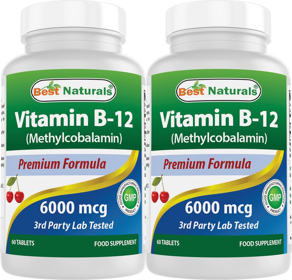 Mejores Naturales Vitamina B-12 como Metilcobalamina (Metil B12), 6000 mcg 60 Tablas sublinguales (60 Cuenta (Pack of 2))