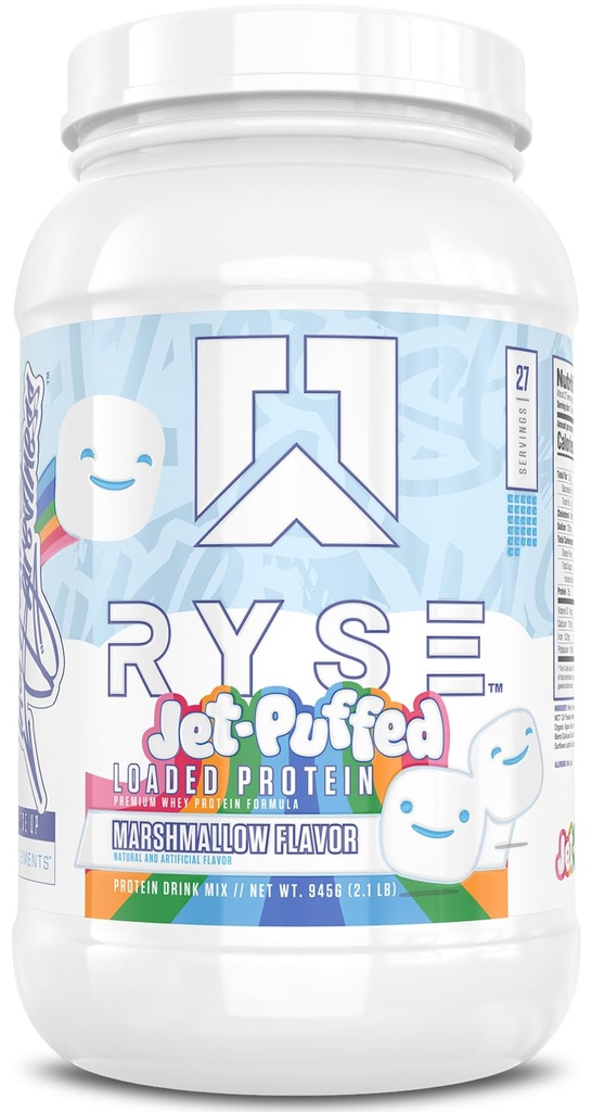 Pólvora Proteína cargada RYSE - Jet-Puffed Marshmallow - 25g Whey Protein Isolate " Concentrate with Prebiotic Fiber " MCTs - Low Carb, Low Sugar, Digestive-Friendly - 27 Servings / 2 lb Tub
