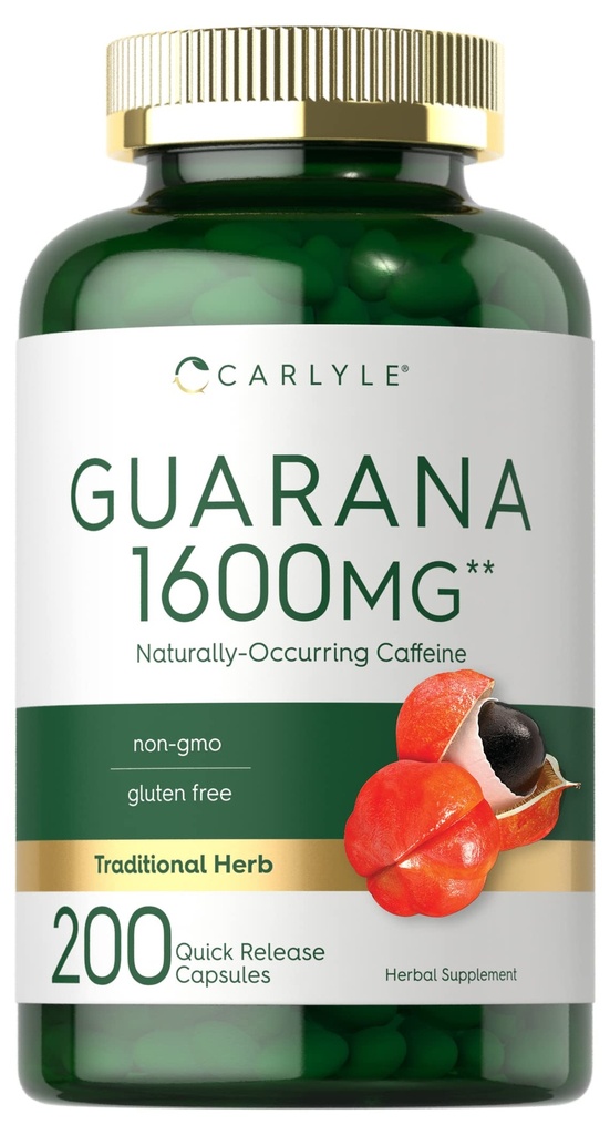 Carlyle Guarana Extracto Cápsulas Silencio 1600mg Silencio 200 Conde Silencio Naturalmente Occurring Caffeine Suplemento No GMO, Gluten Free