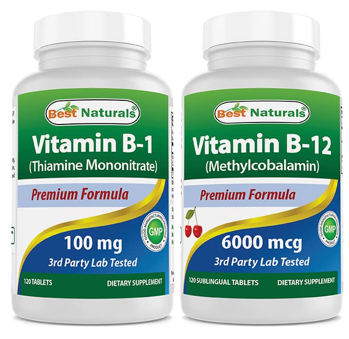Mejores Naturales Vitamina B1 como Monotrato de Thiamine 100 mg &amp; Vitamina B12 6000 mcg