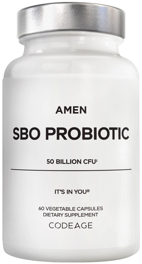 Amen Probióticos Suplemento, SBO Probióticos y Prebióticos Orgánicos, 50 Billones CFUs, Estable de Estante, No Se requiere Refrigeración, Flora Daily Probiótico Fórmula para Hombres, Vegan & No GMO, 60 cápsulas