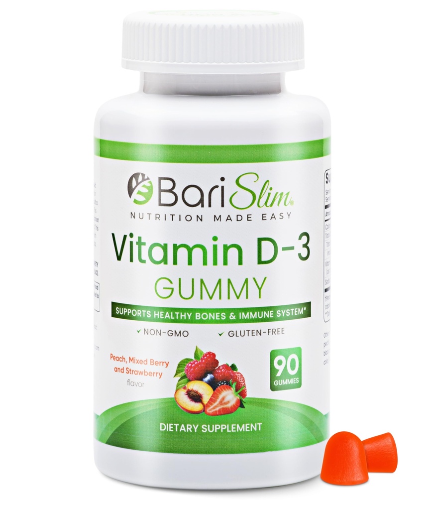 BariSlim Bariatric Vitamina D-3 Gummies - Vitamina Gummy Especialmente Formulada para Pacientes Después de la Pérdida de Peso Cirugía - Fácil de digerir y Grandes Sabores de Frutas De Tasting