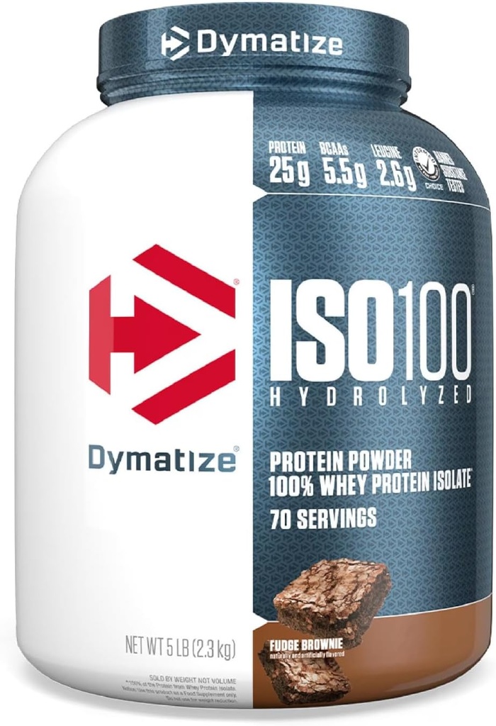 Dymatize ISO 100 Hydrolyzed Whey Protein Powder Isolate, Fudge Brownie, 5 libras