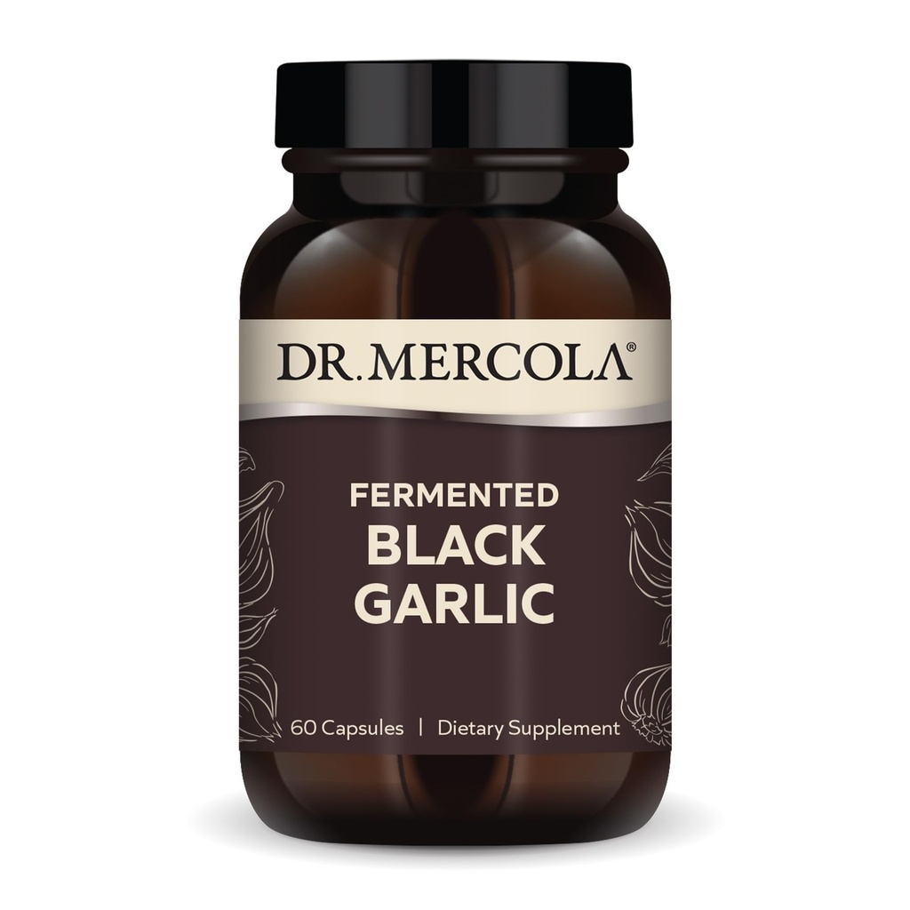 Dr. Mercola Fermented Ajo Negro - Suplemento Antioxidante - para Immune, Celular &amp; Heart Health Support - Incluye S-Allyl-Cysteine - No Gluten-Free &amp; Soy-Free - 60 cápsulas (30 servidos)