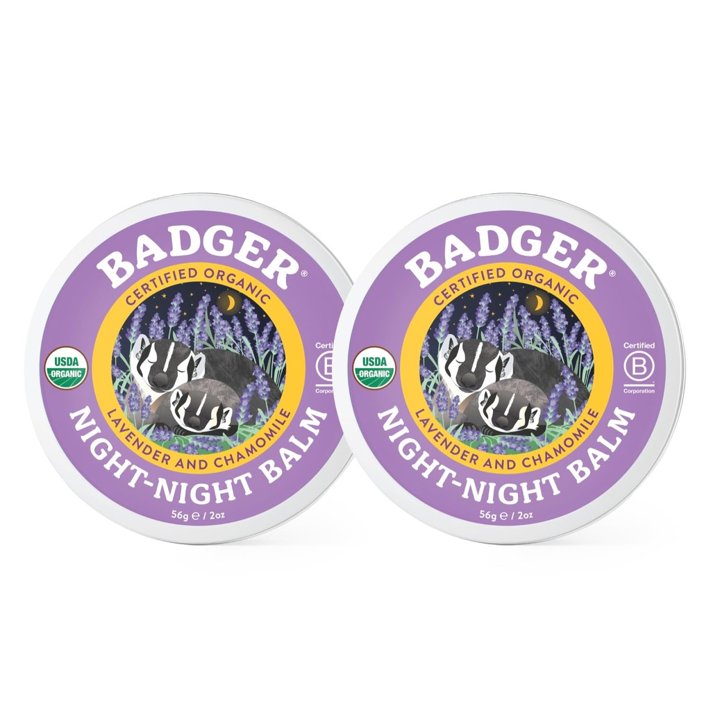 Badger - Night Night Balm, Chamomile &amp; Lavender, Natural Sleep Balm for Kids, Scented Relaxing for Children, Kids Organic Sleep Balm, 2 oz (2 Pack)