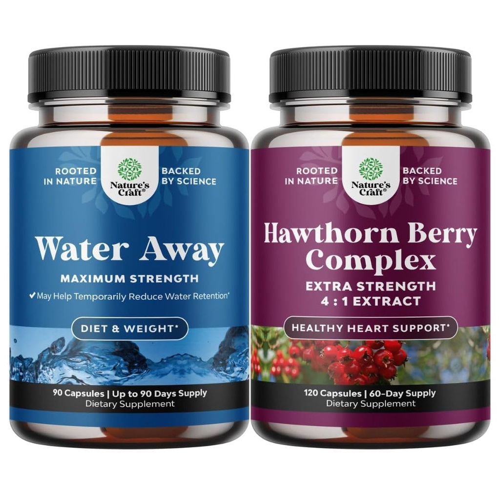 Árbol de agua Away Fluid Retention with Dandelion Leaf Extract " Green Tea for Bloating Relief and High Strength Hawthorn Berry Capsules with Leaf " Flower Extract 4:1 for Healthy Heart " Digestion
