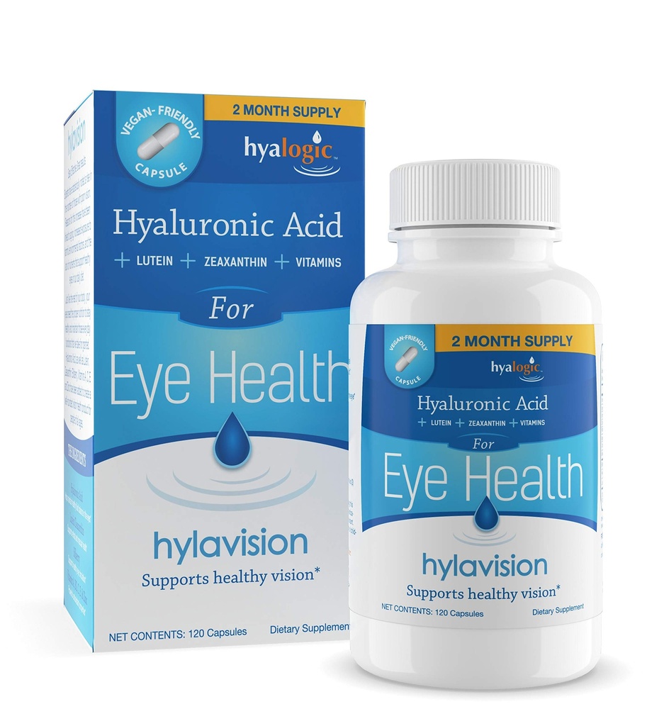 HilaVision Eye Health Supplements: Hyaluronic Acid, Lutein and Zeaxanthin Dietary Supplements for Vision Support (120 Capsules)— Vegan Formula by Hyalogic
