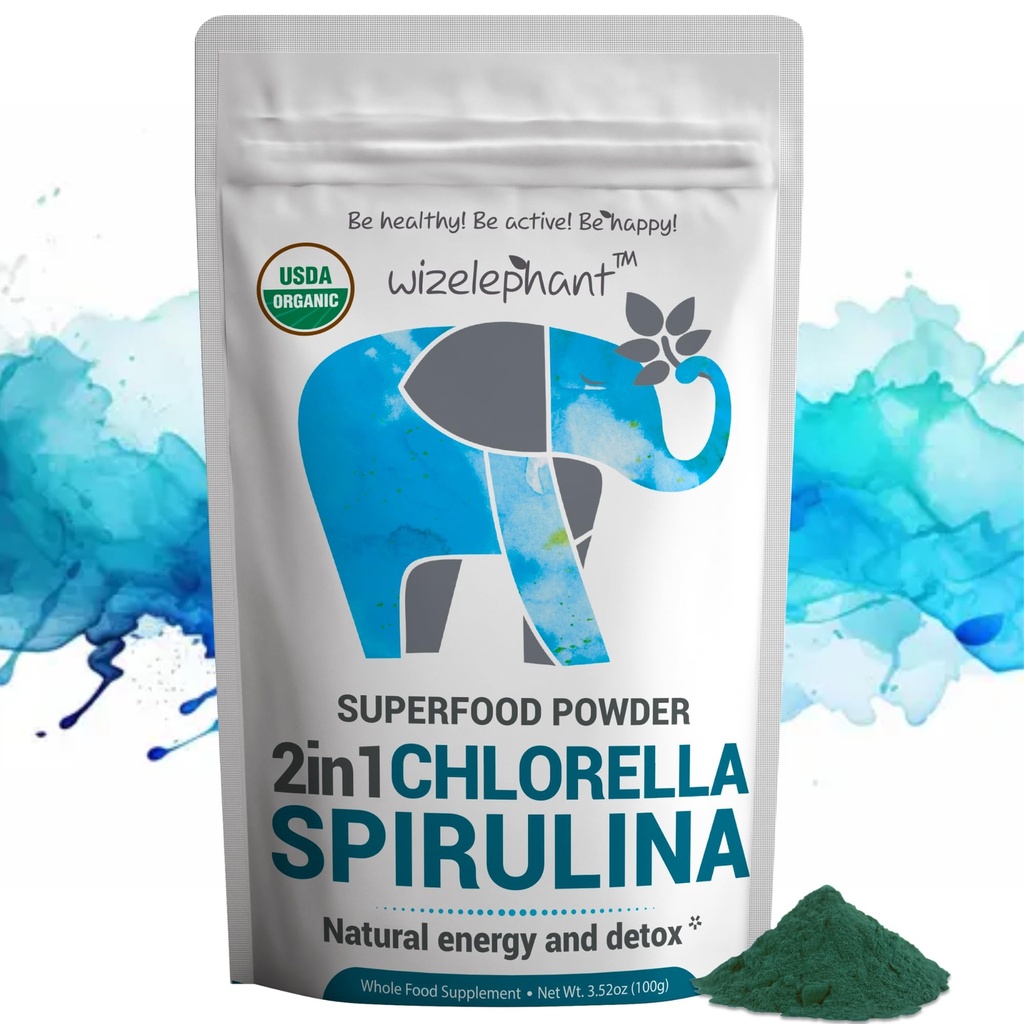 Chlorella Spirulina Powder Orgánico ← Super Greens Powder y Smoothie Mix Silencio Rich in Chlorophyll for Immune Support and Energy ← Raw Vegan Protein ← Spirulina Chlorella Powder ← 50 Servings
