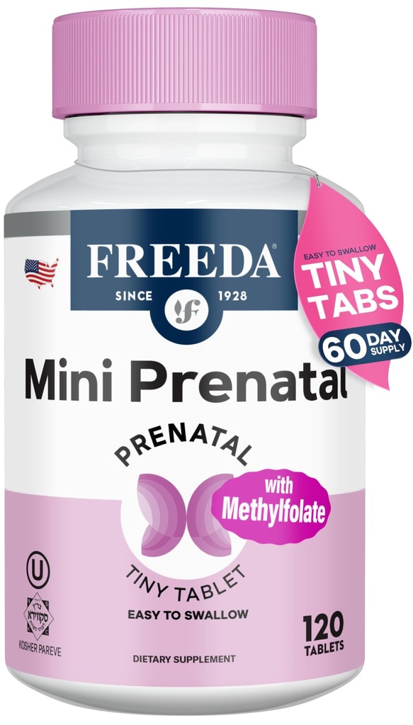 LIBERTAD Mini Vitamina Prenatal - Prenatal de Kosher -Tiny Easy to Swallow Tablets - Vitaminas prenatales con Hierro, Ácido Fólico Prenatal/Folato, Vitamina D - Multivitamínico Prenatal para Mujeres Embarazadas (120)