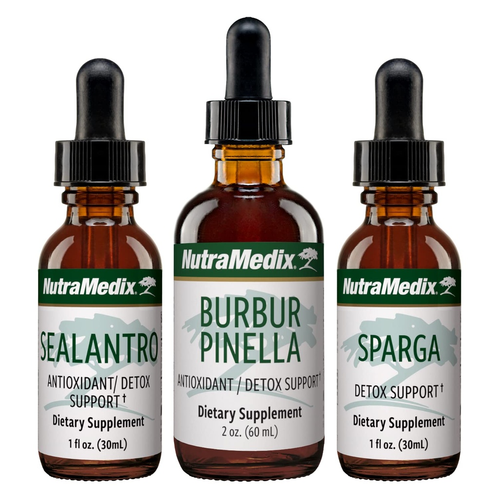 NutraMedix Detox Support Bundle - Sealantro (Chlorella, Cilantro Leaf &amp; Pacific Cold-Water Red Seaweed), Sparga (Astragalus) & Burbur Pinella Extractos para la limpieza " Detox Support - 3-Piece Set