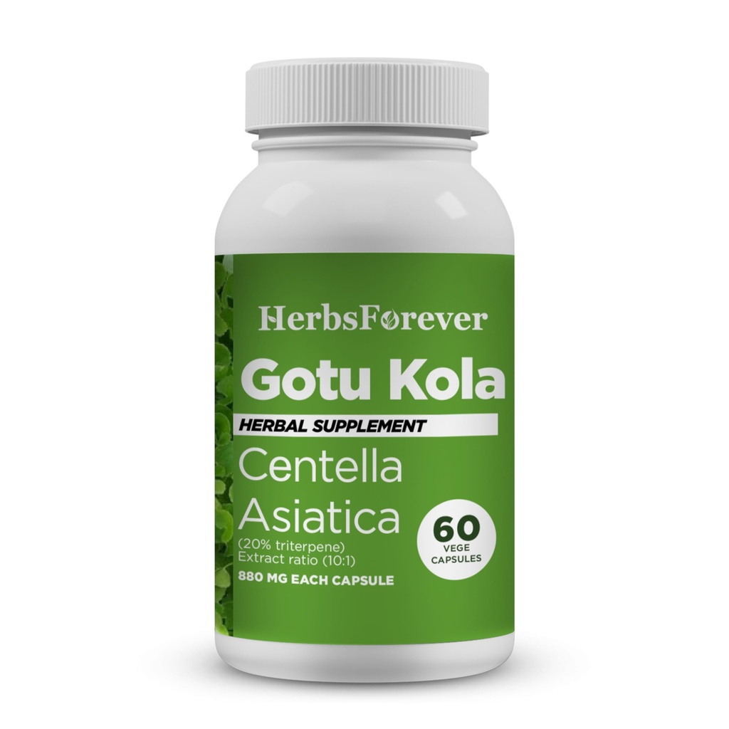 Herbsforever Gotu Kola Capsules ← Centella Asiatica Suplemento Herbal, 800 mg Cada tóxico 60 cápsulas de Veg para la claridad mental, Focus ¦