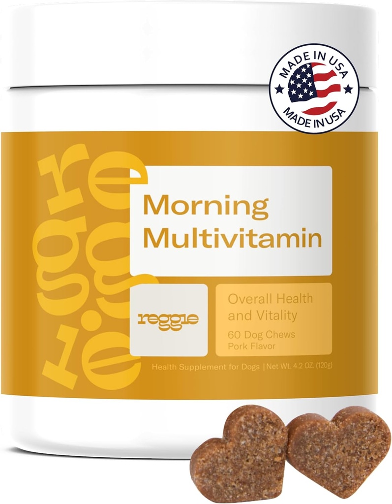 Reggie Morning Multivitamins for Dogs ← Daily Dog Vitamin Chews with Vitamins & Minerals for Immunity, Heart, Skin, Coat, Joints " Digestion ← Vet-Approved, Natural Dog Supplement ← 60 Soft Chews