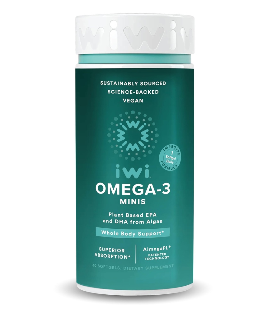 Iwi Omega-3 Mini Softgels (30 Servings), Fácil de Tragar, Alga de base vegetal Omega 3 con EPA + DHA, Soporte integral Suplemento dietético, Krill " Fish Oil Alternative, No Fishy Aftertaste
