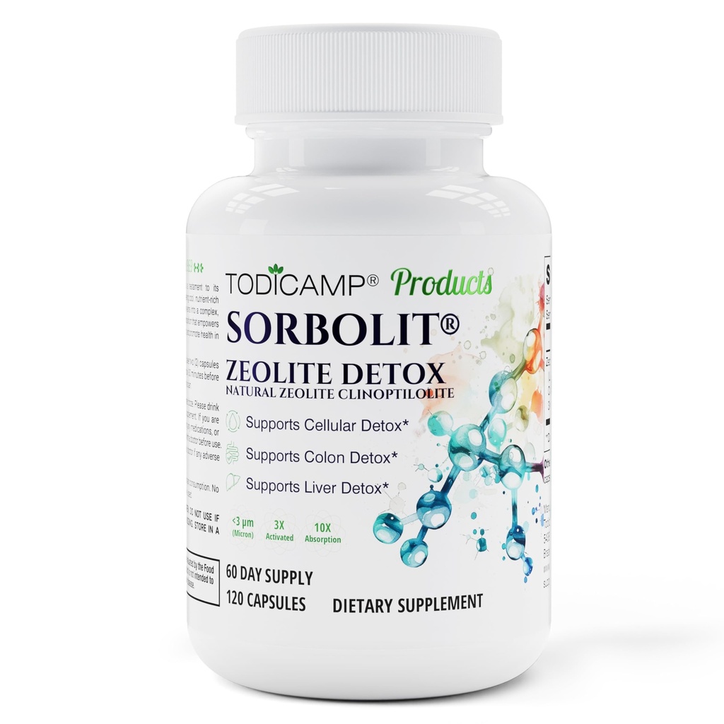 TODICAMP Zeolite Detox for Adults Sorbolit - Zeolite Capsules Binder Detox Cleanse - Zeolite Clinoptilolite for Deep Full Body Detox, Gut Cleanse, Cellular and Liver Detox