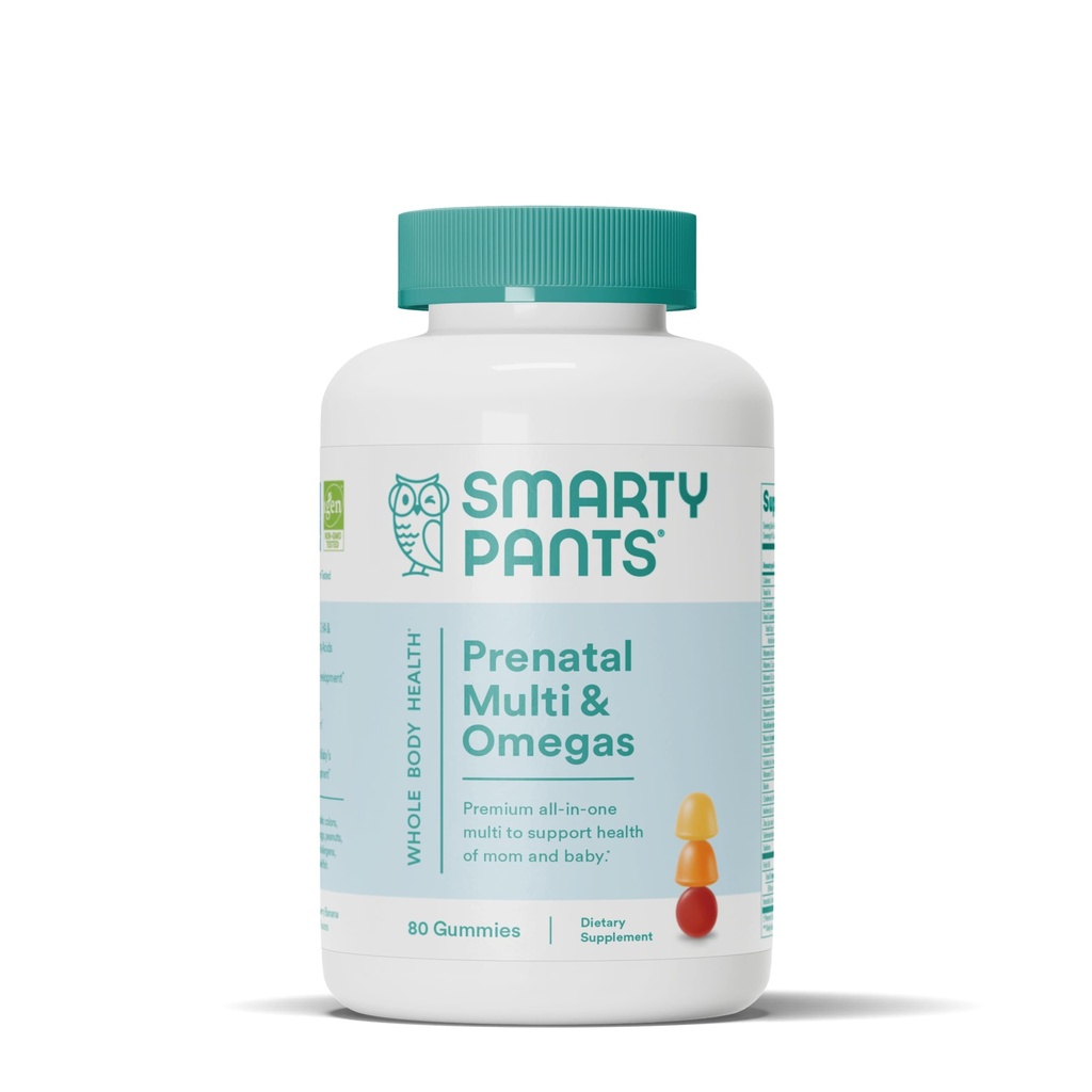 SmartyPants Prenatal Vitamins for Women, Multivitamin Gummies: Omega 3 Fish Oil (EPA/DHA), Biotina, Methylfolate, Vitamina D3, C, Vitamina B12, B6, A, K & Zinc, Inositol, 80 Cuenta (20 Day Supply)