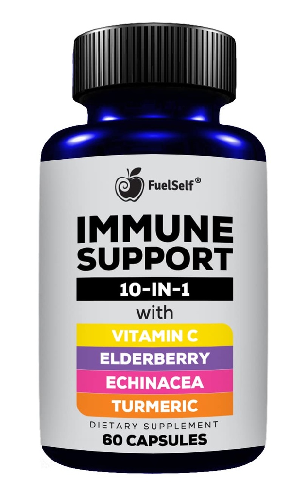Suplemento de Booster de Apoyo Inmuno con Elderberry, Vitamina C, Echinacea, Curcuminoides Turméricos, Vitamina E, Vitamina B6, Zinc, L-Glutamine HCL, Ajo, Lactobacillus Acidophilus :: 60 Conde, 1 Pack