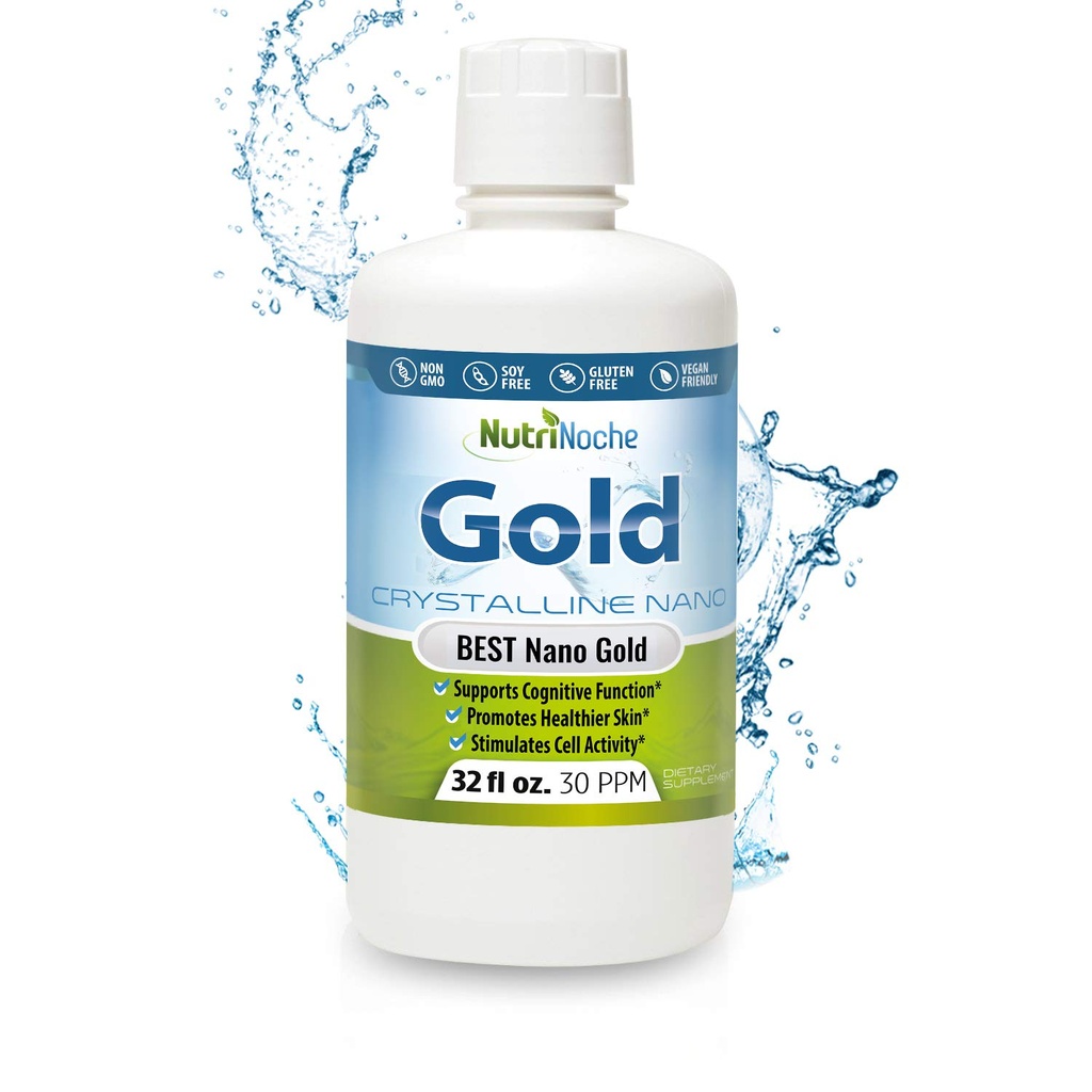 Colloidal Gold Liquid Organic Supplement by Nutrinoche - 100% Pure Nano Gold Mineral - Supports Mental Clarity, Focus &amp; Relax - 32 oz Bottle - Vegan, Gluten-Free - Crystalline- 30 ppm