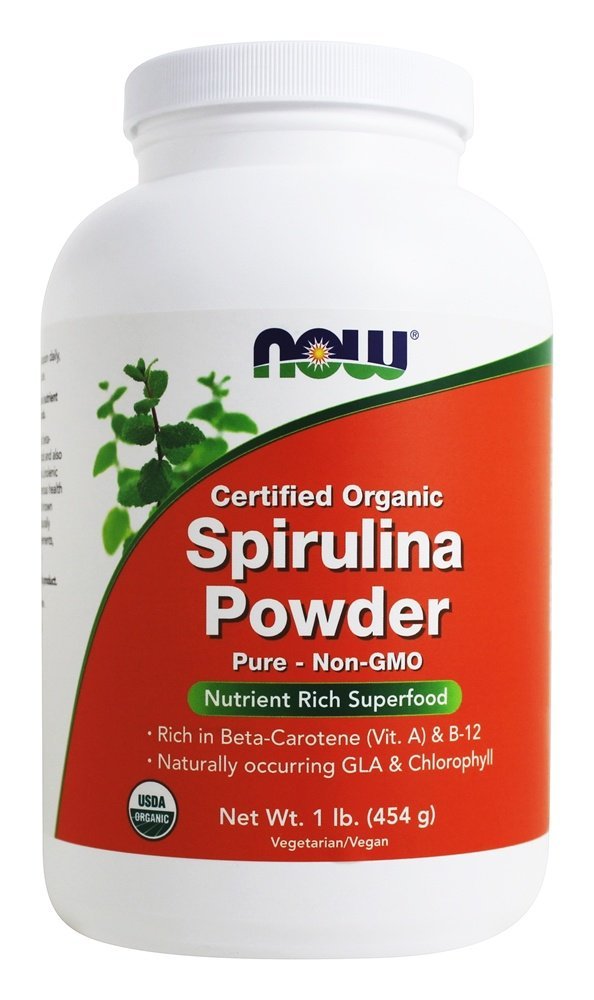 AHORA Suplementos Alimentarios, Orgánica Certificada, Polvo Espirulina, Rico en Beta-Caroteno (Vitamin A) y B-12 con Clorofila GLA natural, 1- libras