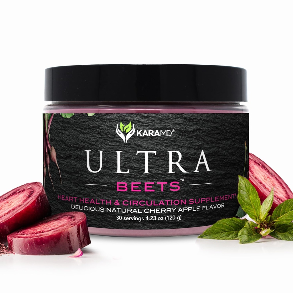 KaraMD UltraBeets ← Delicious Beetroot Superfood Powder TEN Natural Vegan Friendly, Non-GMO & Gluten Free Nitric Oxide Booster Supplement ← Apoya Circulación &amp; Energía (30 Servimientos Concentrados)