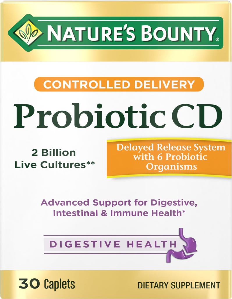 Probiótico de recompensa de la naturaleza, suplemento dietético de entrega controlada, proporciona bacterias amigas a los sistemas digestivos, y sistemas de inmunes, 30 cápsulas