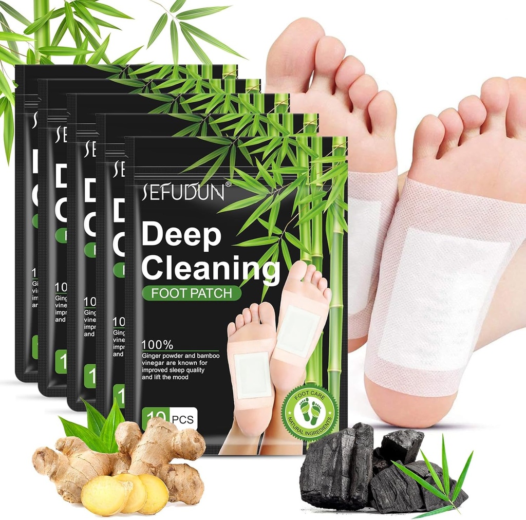 Tudiqe 50PCS Foot Pads, Pure Natural Bamboo Vinegar Ginger Powder Foot Pad for Foot Care, Ginger Foot Pads for Better Sleep, Deep Cleaning Foot Patches