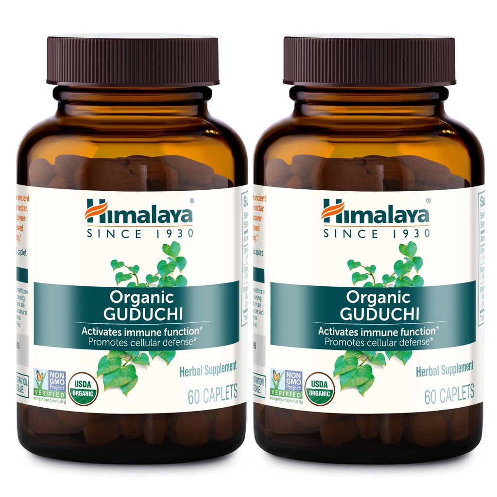 Himalaya Orgánica Guduchi para Soporte Inmunitario Activo y Defensa Celular, 700 mg, 60 Caplets, 2 Month Supply, 2 Pack