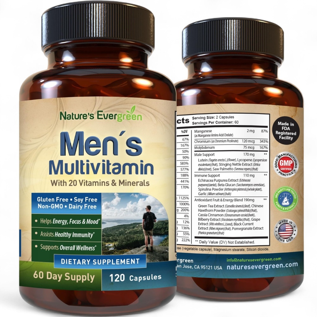 Las mejores multivitamínicas para los hombres viven completamente multivitaminas " para los hombres con más de 20 vitaminas A, C, D, E, B12, Zinc " Más vitaminas esenciales para los hombres en la energía, Focus " Immune Health. 120 cápsulas
