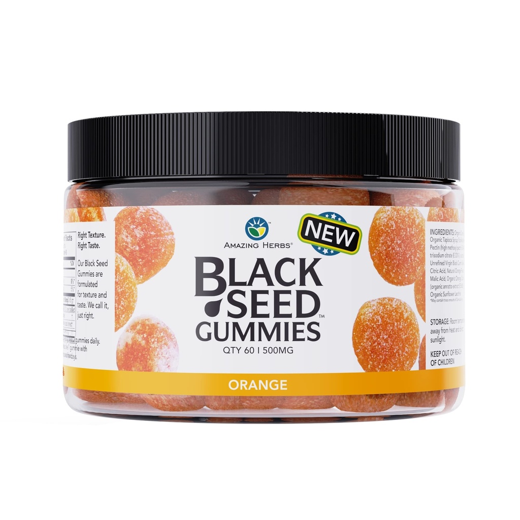 Increíbles hierbas ecológicas de aceite de semillas negras - 500mg Por ser, Cold Presionado Negro Cumin Seed, Hecho con Nigella Sativa, Ayudas Boost Immunity, Apoyos Digestión saludable - Orange Flavor 60 Conde