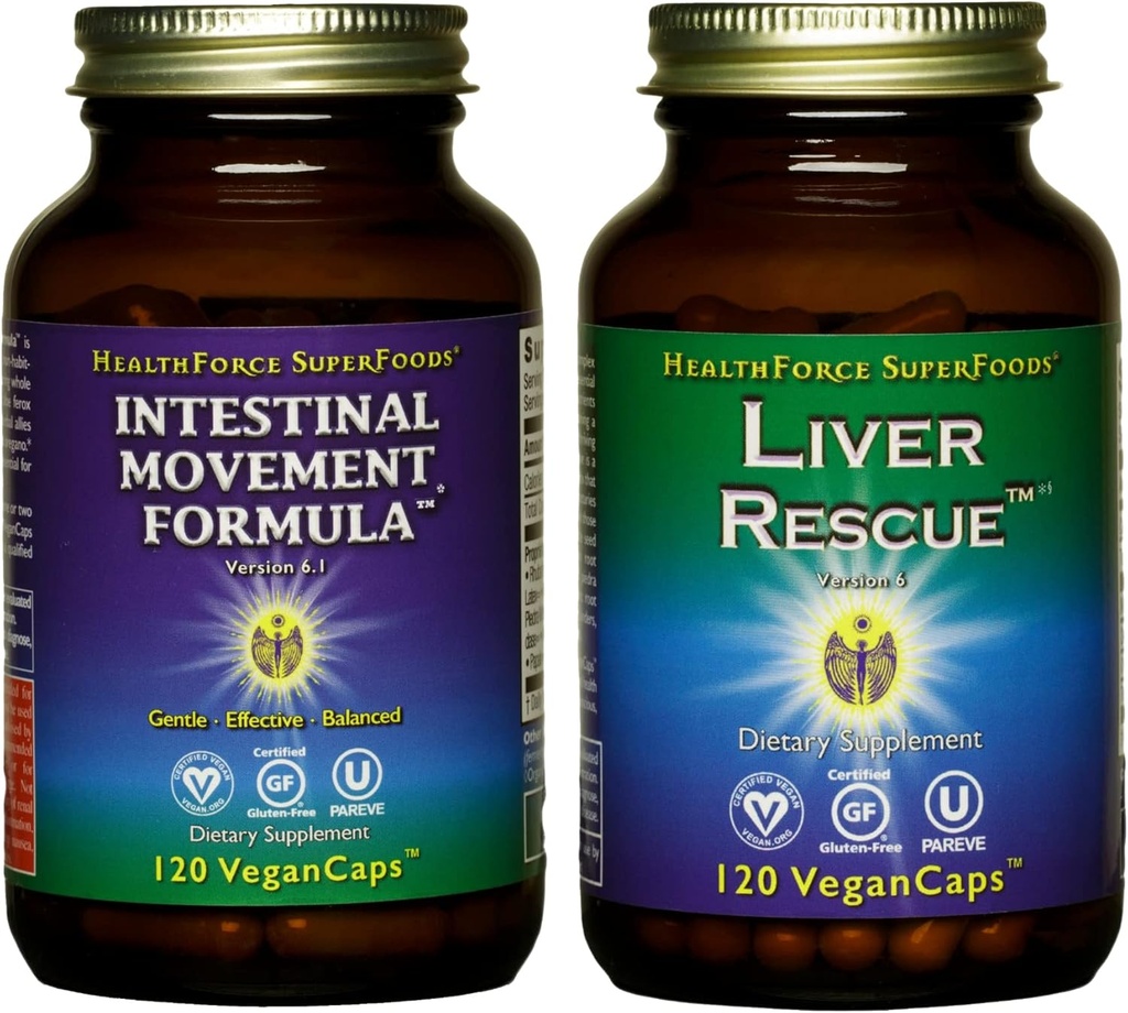 HEALTHFORCE SUPERFOODS Variety Pack - Rescate 120 VeganCaps + Movimiento Intestinal Fórmula 120 VeganCaps