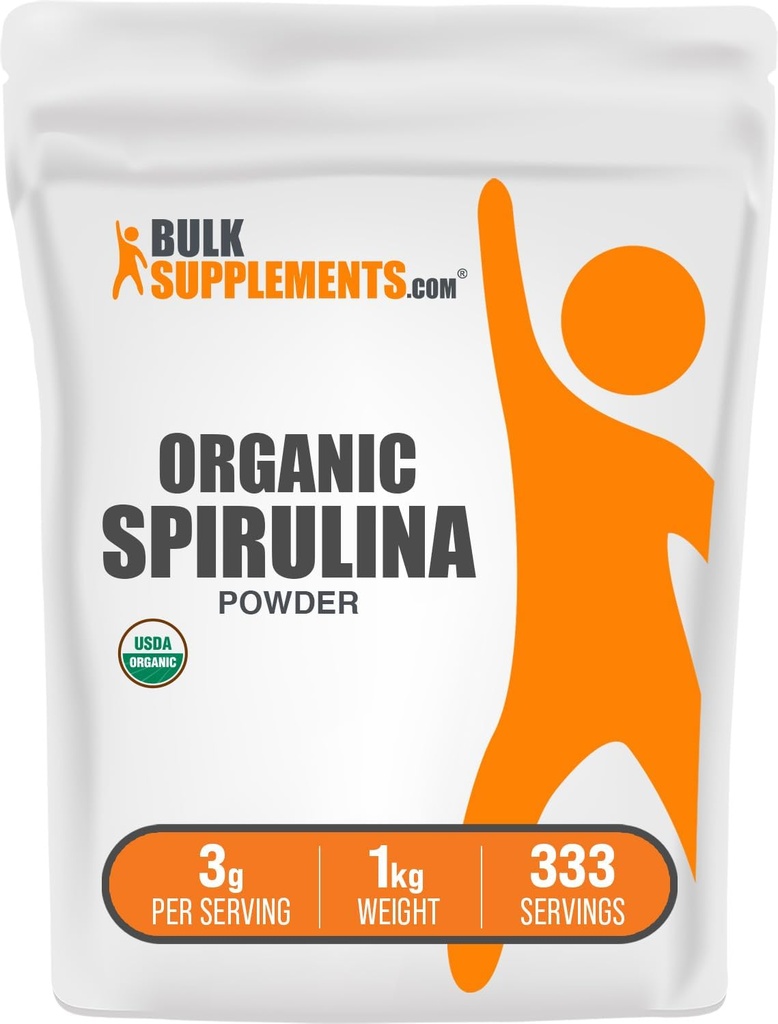 BulkSupplements.com Polvo Espirulina Orgánica - Superalimentos, Polvo Espirulina Verde, Suplemento Herbal - Vegan-Friendly, 3g por Serving, 1kg (2.2 libras) (Pack of 1)
