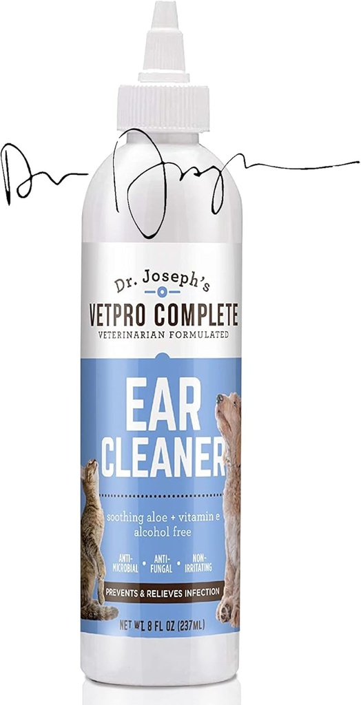VetPro completo Dr. Joseph's Dog Ear Cleaner, 8 onzas, Gentle Dog and Cat Ear Rinse Solution Wash with Aloe Vera and Vitamin E, Dog Ear Drops to Remove Wax and Debris, Reduce Odor, Easy Applicator