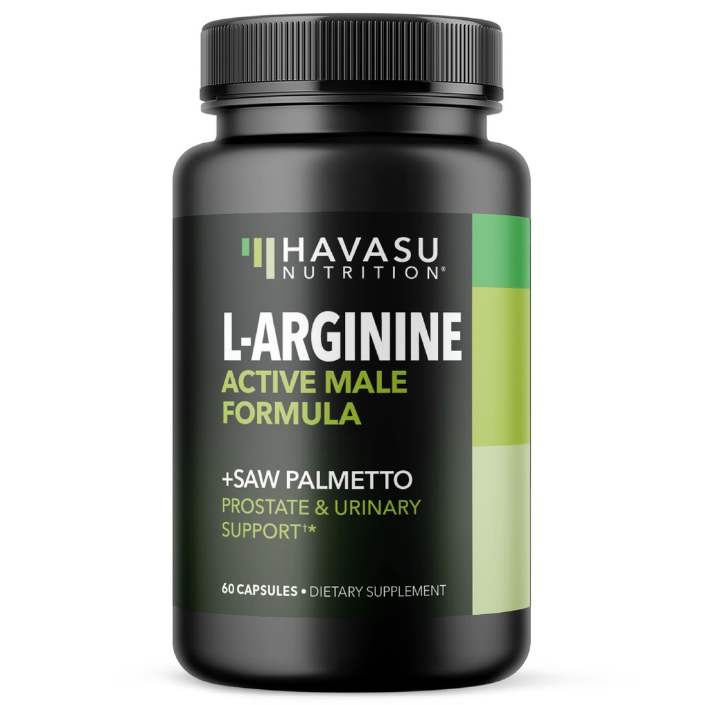 L-Arginina 500mg y Saw Palmetto 500mg - Nitric Oxide and Prostate Health Supplements for Hombre - 60 Cuenta - Resistencia y Tract Urinario Función Soporte - 1 Mes de Suministro - Vegan, No-GMO Capsules