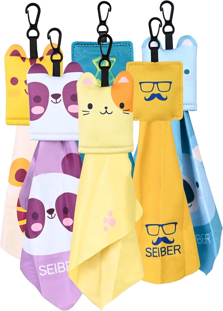 Cierre de limpieza de cristales SEIBER,Cálleos de limpieza de microfibras,Cámaras limpias de anteojos,Cápsulas de limpieza de vidrio para gafas de sol Gafas de ojos Cámara Pantallas de teléfono (6 Pack)