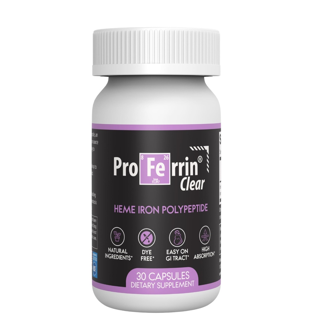 Proferrin Clear 30ct ← US Made heme Iron for high Absorption, Easy on GI Tract peru Natural, NSF Certified, dye Free
