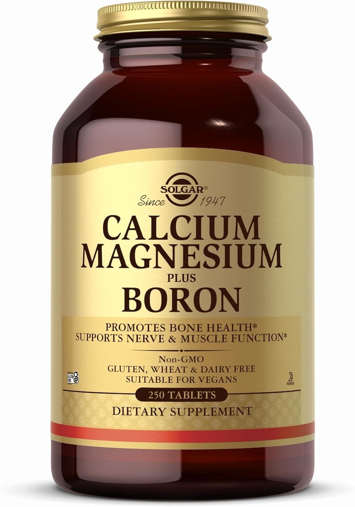 Solgar Calcium Magnesium Plus Boron - 250 Tabletas - No GMO, Vegan, Gluten Gratis, Dairy Free, Kosher - 83 Servimientos